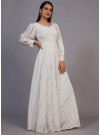 Classic Off-White Lucknowi Embroidered Floor Length Gown